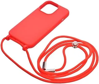 Silicone Back Phone Protection Cover With Fabric Strap And Safety Edges For Iphone 13 Pro 6.1 - Red