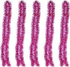 POFET 5PCS Christmas 2m Hot Pink Tinsel Metallic Garland Sparkling Hanging Decoration for Christmas Tree Wreath Wedding Party Supplies