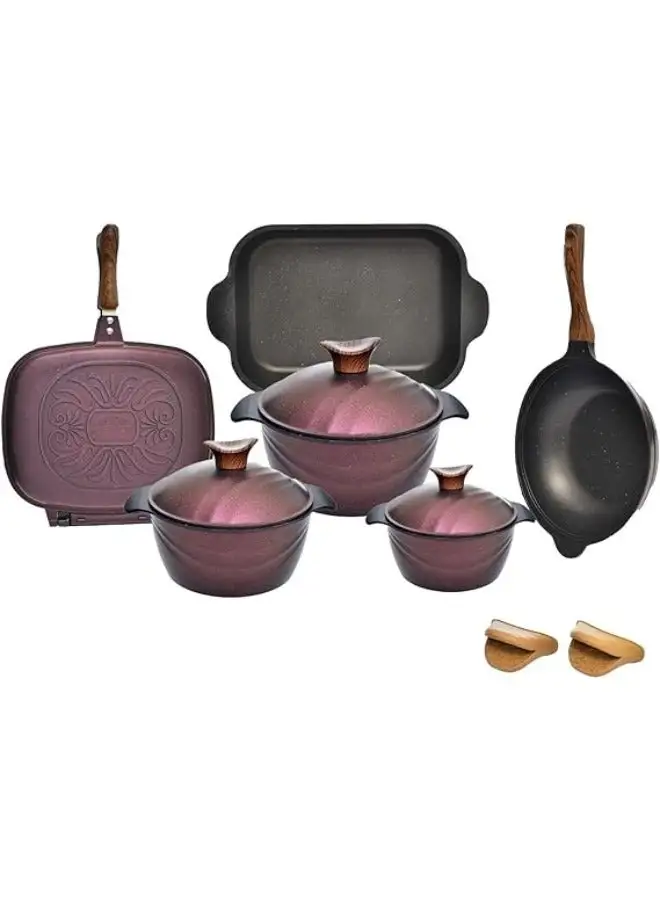 NeoKlein Double grill 36+wok 30 + casserole 36+ 3 covers + 3 duck dish (20.24.30) -Purple