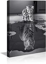 wall art for office motivational posters Small Cat Pictures Big Tiger Canvas Painting Mindset is Everything Print Poster Artwork Wooden Home Decor for Living Room Bedroom Office