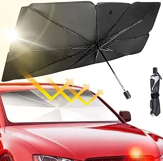 House of Quirk Car Windshield Sun Shade Umbrella - Foldable Car Umbrella Sunshade Cover UV Block Car Front Window Heat Insulation Protection for Auto Windshield Covers Trucks Cars (Large Black)