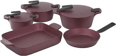 Pyrex granit 12 pcs set (pot 20/24/28) + fry pan 26 + oven tray 31 + 4 silicon holders - dark red