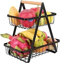 Gobesty Fruit Basket, 2-Tier Countertop Fruit Bowl, Vegetable Storage, Vegetable Stand Kitchen Storage & Organisation, Fruit Rack Holder, Metal Decorative Baskets for Fruit, Vegetables, Eggs & Snacks