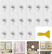 PEAKTOP Pack of 16 Adhesive Screws Adhesive Hooks, Picture Hooks, Self-Adhesive, Transparent Pictures with Scraper, Hanging No Drilling for Bathroom, Kitchen, Posters, Photos, Decorative Paintings