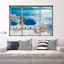 3D Fake Window Wall Stickers Santorini Landscape