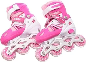 Comfortable Adjustable LED Front Wheel Roller Skates Outdoor Indoor Inline Skates for Beginners Kids Teens Size 35-38 - MultiColor