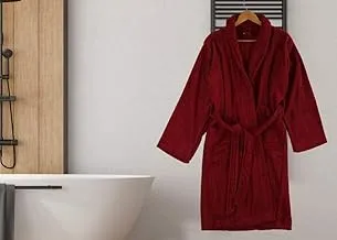 Jacquarddina Egyptian Bathrobe in Burgundy - 100% Cotton, Quick-Dry, Luxurious Comfort for Spa and Home Use