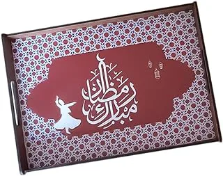 Momentum Ramadan Mubarak Wood Tray, 24 cm x 35 cm Size, Red