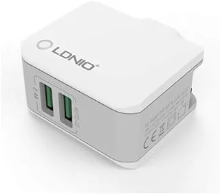 Ldnio A2203 High Quality EU Plug Fast Travel Charger LED Display Dual USB Port 12W With Type-C USB Cable - White