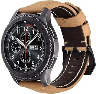 Smart Stuff Handmade Leather Band with Black Stainless Steel Buckle for Samsung Gear S3 Frontier and Classic - 22mm - Beige