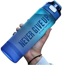 Never Give Up Water Bottle with Scale (1L, Blue)