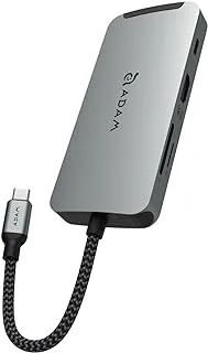 آدم إليمنتس ،CASA Hub A08 ،قارئ بطاقات VGA/HDMI/SD 8 في 1/USB-C/3 USB-A ،محول متعدد المنافذ ،رمادي فلكي