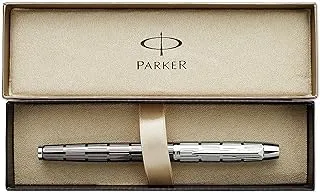 Parker IM Premium Bi-Ton Chiselled Fountain Pen Medium Nib Chrome Attributes Steel