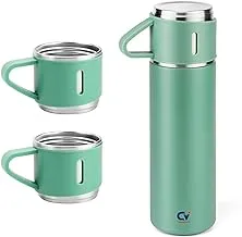 CristaVista Stainless Steel Thermo 500ml/16.9oz Vacuum Insulated Bottle with Cup for Coffee Hot drink and Cold drink water flask | Double Wall Keep Beverages Cold & Hot For 12Hrs (Green,Set of 2)