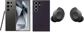 SAMSUNG Galaxy S24 Ultra AI Bundle (S24 Ultra AI Smartphone, 256GB Storage, 12GB RAM, Titanium Black and Galaxy Official S24 Ultra Silicone Case, Dark Violet with Galaxy Buds FE, Wireless Headphone)