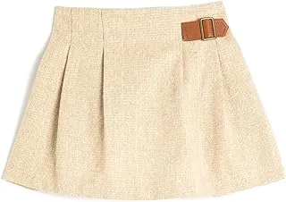 KOTON Babygirl's Pleated Belt Detail Elastic Waistband Mini Skirt