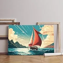 Painting sailboat in river with cloudy sky Printed canvas wall art 60x40