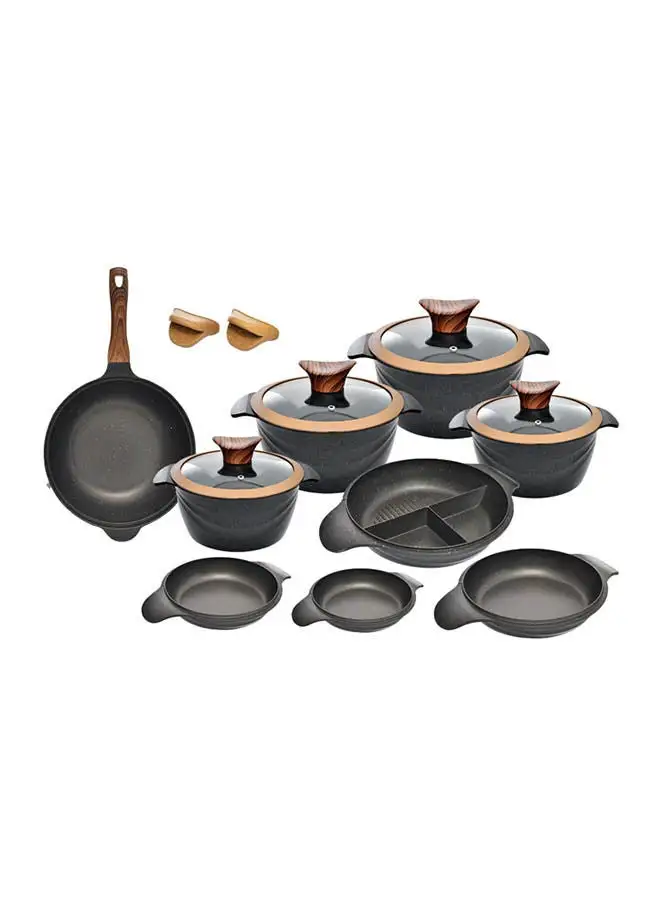 NeoKlein Set of 13 Piece of 4 suits+4 multi-cover + 4 Pyrex cover+black wok 30-24-20-18/30 cm -Black