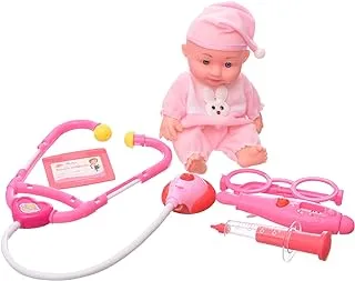 Generic Plastic Medium Pretty Baby Doll With Doctor Supplies Kit Add More Entertaining For Girls Set Of 6 Pieces - Multi Color