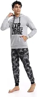 Red Cotton- Men Winter Pajamas with Pant-Camouflage Grey-L