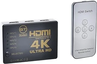 محول HDMI معدني من اس تي 5T01 مع جهاز تحكم عن بعد وكابل AUX للتلفزيون - متعدد الألوان