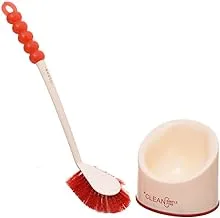 Generic Clean Plastic Toilet Brush With Oval Holder And Plastic Handle For Bathroom Set Of 2 Pieces - White Red