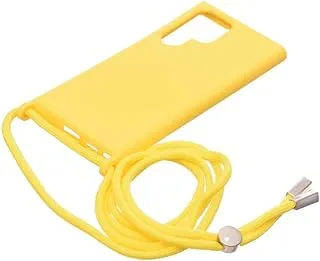 Silicone Back Phone Protection Cover With Fabric Strap And Safety Edges For Samsung Galaxy S22 Ultra - Yellow