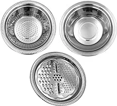 3 in 1 Multipurpose Stainless Steel Basin with Grater, Salad Maker Bowl Kitchen Grater Cheese Grater with Drain Basket, Vegetable Cutter for Vegetables Fruits Cheese Chocolate