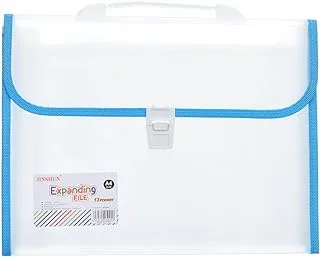 JINSHUN 85084 High Quality Expanding File With Lock And Handle 13 Pockrt Size A4 Suitable For Home, School, Or Educational Centers - Clear Blue