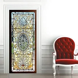 3D Stained Glass With Bevels Door Sticker Self-adhesive Home Decorative Wall Sticker