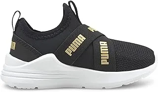 Puma Wired Run Slip on Shoes for Infant, Size 26.5 EU, Black/Team Gold