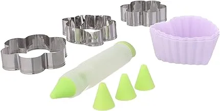 Cake Decoration Set - 3 Flower Cookie Cutters, Decorating Pen, 3 Funnels and 3 Silicon Molds - Multi color