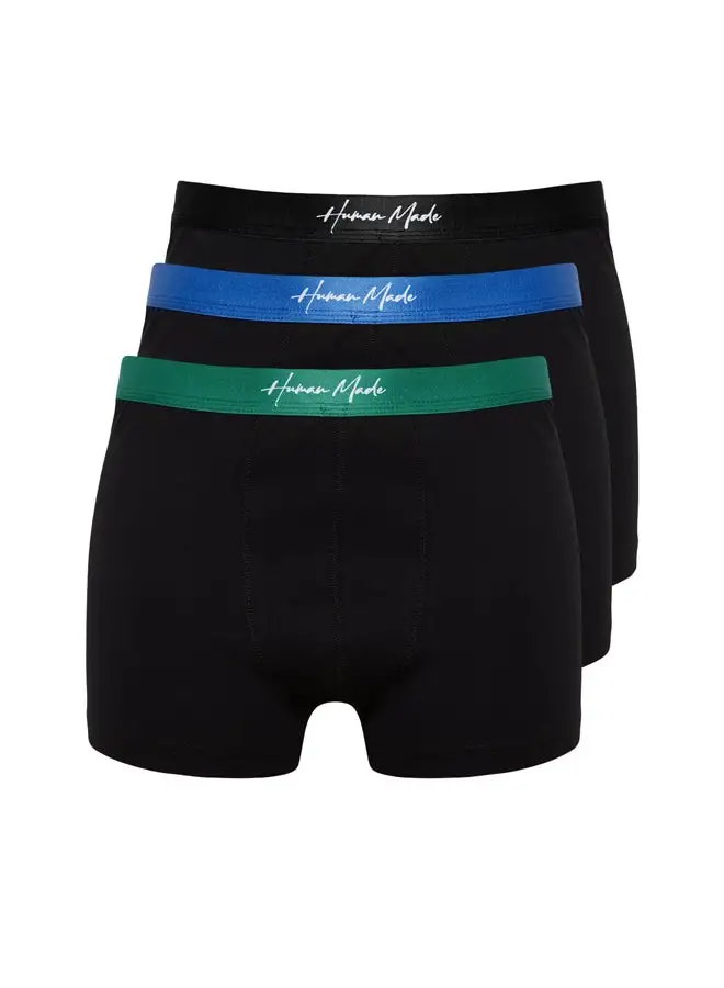 trendyol Black Men's Letter Elastic 3-Pack Cotton Boxer