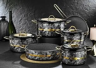 Brioni SELECTION Natural Granite Cookware Set - 10 PCs (3 Pots 18/20/24/28, Frying Pan 28 Cm, Oven Tray 28 Cm) - Black