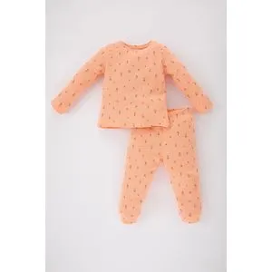 Defacto Babygirl Regular Fit Button Neck Long Sleeve Knitted Pyjamas - 2 Pieces