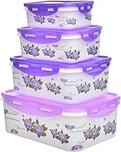 Generic Plastic Food Storage Containers With Printed Flowers Design And Multi Use For Kitchen Set Of 4 Pieces - Multi color