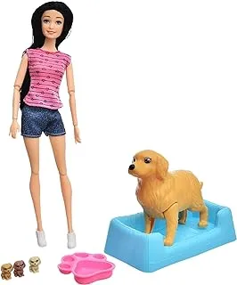 Generic Plastic Medium Doll Cute Design To Add More Fun With Four Dogs And Plat For Girls Set Of 8 Pieces - Multi Color