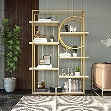 sama steel shelf unite with dimensions 40cm * 120cm * height 220cm made of steel with gold electrostatic coating and have shelves from white fromica wood