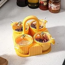 Kitchen Spice Jar Set of 4 Cups with Spoons, Clear Simple Lid and Spice Box Seasoning Jar Seasoning Tray Seasoning Jars Set (Yellow) (Assorted Colors)