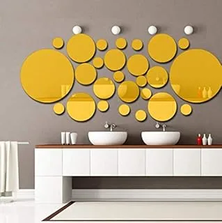 Gold DIY Removable Self Adhesive Circle Acrylic Mirror Wall Sticker Kitchen Home Decoration, 26Pcs