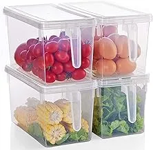 YESLAND 4 Pack 5.5L Fridge Food Storage Organizer, Stackable Large Plastic Storage Containers with Handle, Square Food Storage Boxes with Lids for Fruits, Vegetables, Meat, Eggs, Pasta