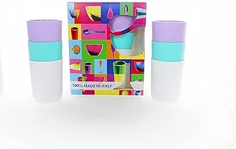 Mojito 6 Pcs. Reusable PP. Glasses 270 ml For Children, 2 White, 2 Lilac and 2 Turquoise