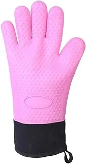 1 Pair Thickened Heat Gloves Silicone Heat Resistant Oven Gloves Non-Slip, Silicone Cotton Oven Mitts for BBQ Cooking Baking Grilling Oven Gloves (Pink)