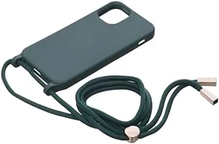 Silicone Back Phone Protection Cover With Fabric Strap And Safety Edges For Iphone 12 5.4 - Olive