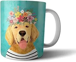 Dog with Flowers Printed Ceramic Mug - Multi Color