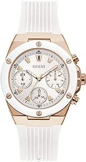 GUESS Rose Gold-Tone + White Silicone Multifunction Watch, Rose Gold-Tone/White