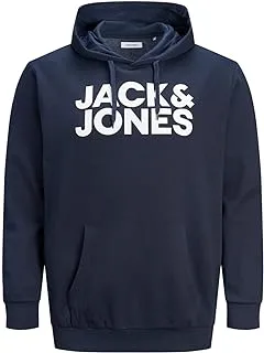 JACK&JONES PLUS Men's Jjecorp Logo Sweat Hood Noos Ps Sweatshirt, Navy Blazer/Print:large Print, 5XL