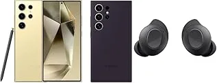 SAMSUNG Galaxy S24 Ultra AI Bundle (S24 Ultra AI Smartphone, 256GB Storage, 12GB RAM, Titanium Yellow and Galaxy Official S24 Ultra Silicone Case, Dark Violet with Galaxy Buds FE, Wireless Headphone)