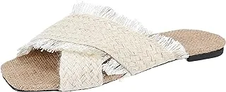 LKOER SOUL 2 SOLE Ready made tabular strap feathered and sequened flat fashionable aquared toe slippers,BEIGE,39