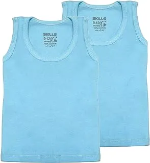 Skills Cotton Set Of 2 Pieces Plain Sleeveless Round Neck Undershirt For Unisex-Blue-18Months